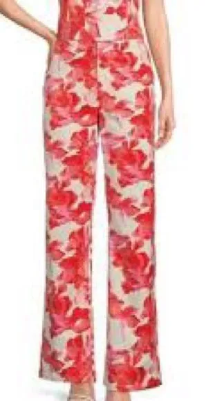 Wayf Brielle Floral Pants Red and Pink Straight Leg Pants‎ Size Medium NWT thumbnail 1
