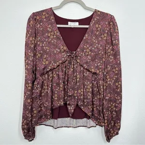 Louna Revolve Floral Ruffle Hem Top V Neck Romantic Longsleeve‎ Blouse thumbnail 2