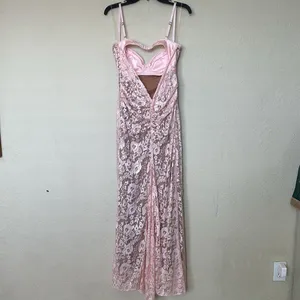 HOUSE OF CB 'Azzurra' Rose‎ Pink Lace Godet Gown NWOT size M thumbnail 4