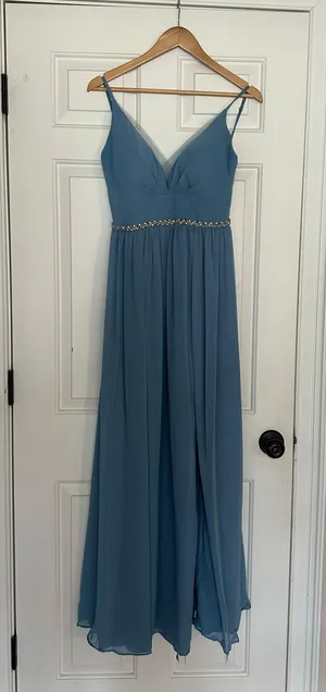 Azazie Steel Blue Bridesmaid Dress thumbnail 4