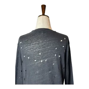 IRO Shirt Women‎ XS Black Linen Marvina Distressed Long Sleeve Tee Grunge Punk thumbnail 8