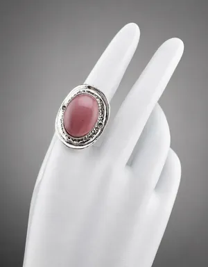 Unique Oval Pink Purple Stone Silver Tone Adjustable Ring thumbnail 1