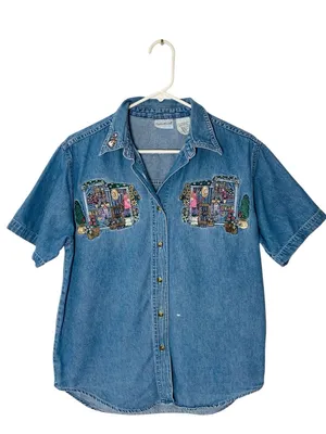 VINTAGE BOBBIE BROOKS Garden Embroidered Denim Shirt thumbnail 3