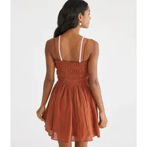 Aeropostale Cinnamon Smocked Cotton Mini Dress XL • Boho Summer Beachy Vacation thumbnail 3