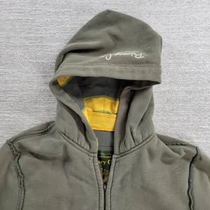 VTG Prvcy CA Full Zip Hoodie Jacket Womens‎ Large Green Yellow Distressed Thick thumbnail 8