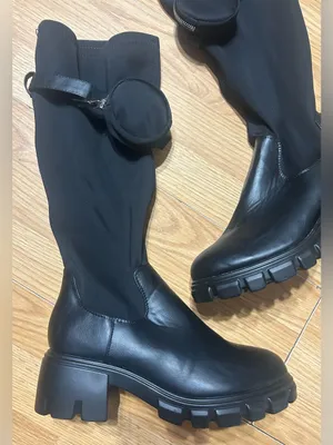 Black womens 10 stretchy tall black combat style platform boot w removable pouch thumbnail 3