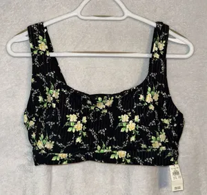 NWT Aerie size xl black floral swimsuit top thumbnail 1