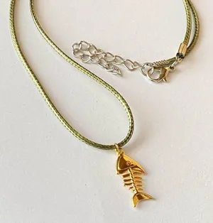 Handmade gold tone stainless steel fish bone boho funky simple necklace🌀🐟🧡 thumbnail 6