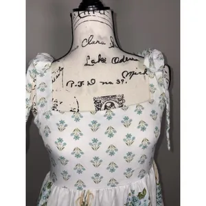 August Sky Boutique Womens Blue Floral Tie Strap Tiered Dress Size Medium thumbnail 7