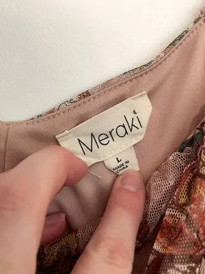 MERAKI Mauve Pink Floral Mesh Ruched Short Sleeve Puff Sleeve Crop Top Blouse L thumbnail 3