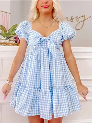 VICI Blue Gingham Tie-Front Dress – Size XL (Never Worn) thumbnail 1