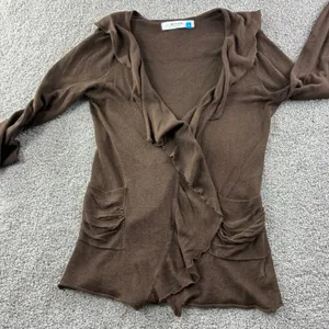 Sparrow Brown‎ Linen Cotton Blend Cardigan Sweater Ruffle Womens M Boho Chic thumbnail 1