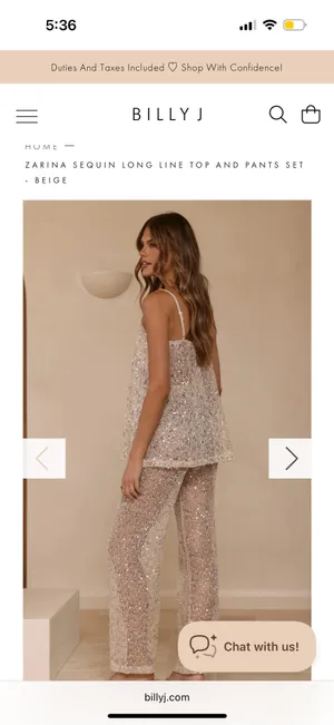 Billy J Boutique Zarina Sequin Long Line Top and Pants Set - Beige thumbnail 2