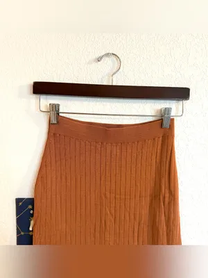 Free People Womens Pencil MIDI Skirt Burnt Orange Ribbed Stretch Size Small thumbnail 3