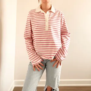 J.Crew Striped Pink and White Women's Rugby Top thumbnail 2