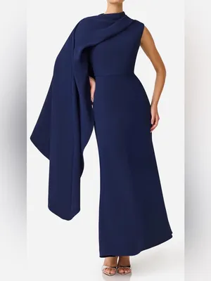 NEW ELLIATT Leonara Asymmetric Cape deep Navy Dress SZ XL thumbnail 4