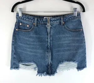 Dance & Marvel Denim Mini Skirt Distressed Full Zip Medium Wash L thumbnail 1