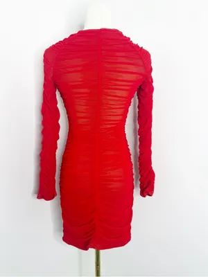 Michael Costello x Revolve Ruched Bodycon Mini Dress Red M thumbnail 2