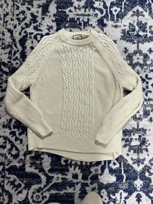 Tuckernuck Ivory Cable-Knit fisherman wool Crew neck Sweater sz L thumbnail 8