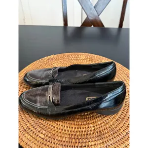 Munro American Black Patent Lizard Embossed Loafers Silver Hardware 8.5M thumbnail 3