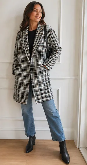 A New Day Houndstooth Plaid Coat L Double Breasted Preppy Academia Chic Blazer thumbnail 1