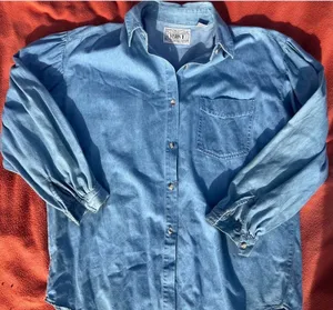 Vintage Blue Denim Blouse Size XL thumbnail 1