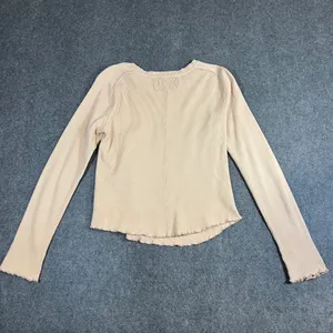 We The Free Free People Tan Waffle Knit Thermal‎ Long Sleeve Lettuce Hem Top M thumbnail 2
