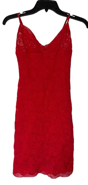 Victoria's Secret Vintage Red Floral Lace Chemise Slip Dress V-Neck Mini Medium‎ thumbnail 1