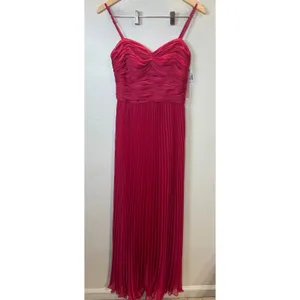 AQUA Formal Gown Womens 2 Red Pleated Ruched Sweetheart Maxi Dress Evening thumbnail 4