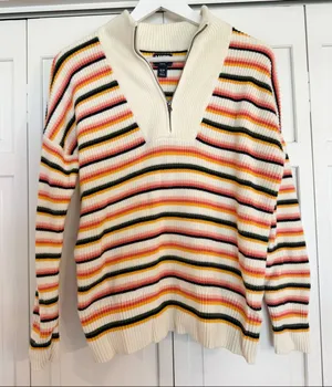 Lands’ End cotton drifter multi color ribbed pullover sweater S thumbnail 3