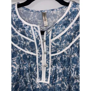 Ethnic Liberty Elysian Day paisley Blue granny Long Sleeve Popover Blouse Small thumbnail 3