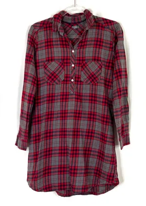 Aerie Red Plaid Button-Up Pajama Sleep Shirt Nightgown Cotton Flannel Medium thumbnail 1