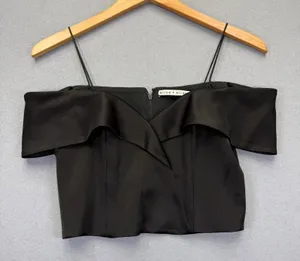 Alice + Olivia Black Off-The-Shoulder‎ Ruffle Crop Top CC911205024 Size 0 thumbnail 1