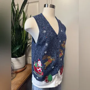 Vintage Heirloom Collectibles Santa Reindeer Christmas Sweater Vest‎ Large thumbnail 10