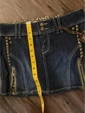 NWT Y2K Clash Jeans Studded Denim Mini Skirt Leopard Print M thumbnail 3