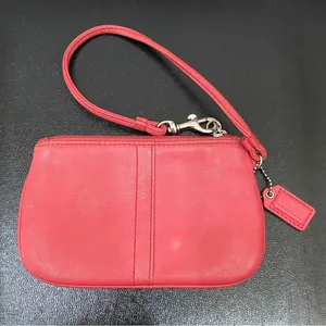 COACH F-42389 Reddish Pink Pebbled Leather Small Wristlet thumbnail 3