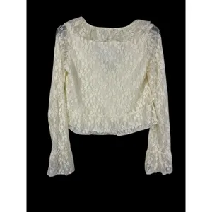 NWT American Eagle Lace Crop Top XS Ivory Sheer Fairy Boho Y2K Bell Sleeve thumbnail 2