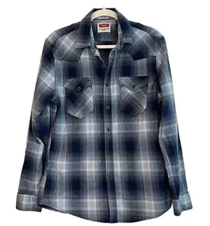 Wrangler Blue Plaid Button Up Long Sleeve Shirt Medium thumbnail 1