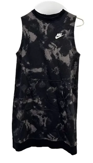 Nike Women Tie Dye Sleeveless Sweatshirt Dress Pouch Pocket Black Gray Small‎ thumbnail 1