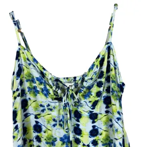 Aerie Floral Tie Dye Keyhole Mini Dress Blue Green Boho Smocked Size M thumbnail 3