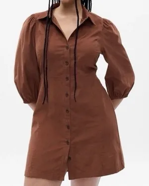 GAP Puff Sleeve Corduroy‎ Mini Dress Size Large Saddle Brown Western Cowgirl thumbnail 1