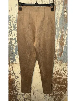 NWT Zara Faux Suede High Rise Ankle Zip pants, size XS, camel thumbnail 4