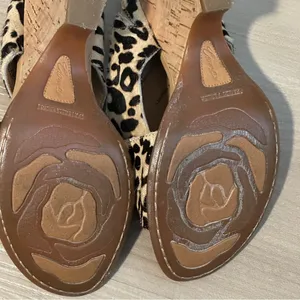 Crown by Born Leopard Print Calf Hair Cork Wedge‎ Sandal 8M Tan Black N22016 thumbnail 9
