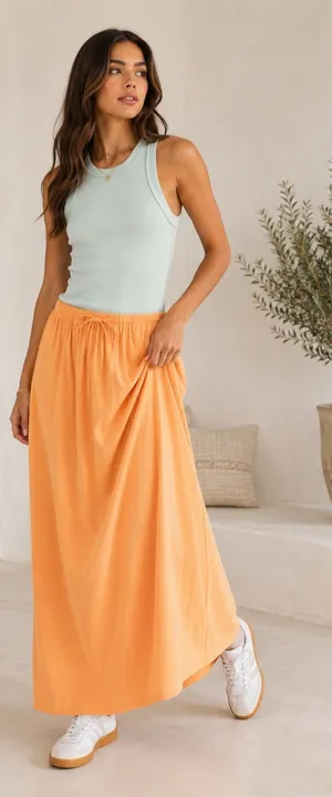 HYFVE Boutique Linen Blend Maxi Skirt Side Slit Drawstring Resort S thumbnail 1