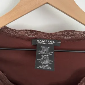 90s Y2K‎ Medium Brown Lace Trim Short Sleeve Fitted Top Grunge Scallop Neck thumbnail 3