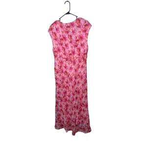 K Studio‎ Pink Floral Chiffon Maxi Dress Sleeveless V-Neck Ruched Size 14 thumbnail 6