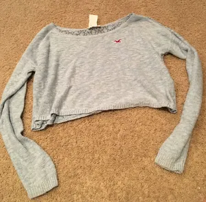 Hollister Blue lace back long sleeve top never worn thumbnail 1