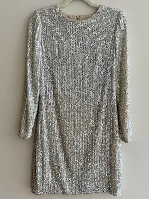 Eliza J Silver Long Sleeve Sequin Mini Dress, Party Cocktail Holiday, Size 4 thumbnail 3