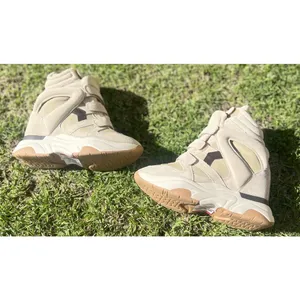 ISABEL MARANT Women’s Balskee High-Top Leather Wedge Sneakers Beige Suede EU 38 thumbnail 7