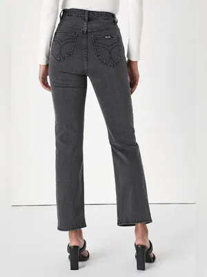 Rollas Original Straight Black High Rise Distressed‎ Denim Jeans size 27 thumbnail 2